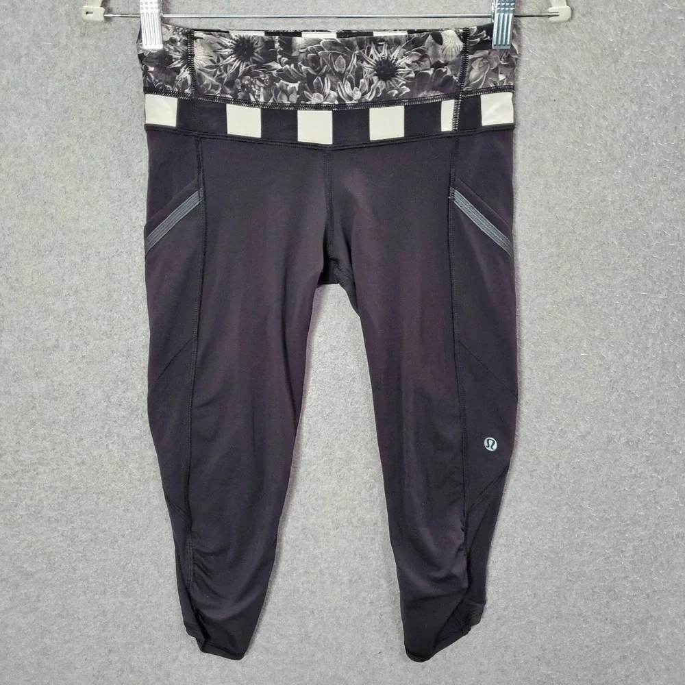 Lululemon Women‎ Activewear Pants 4 Black Run Pace Crop Legging Inseam 17